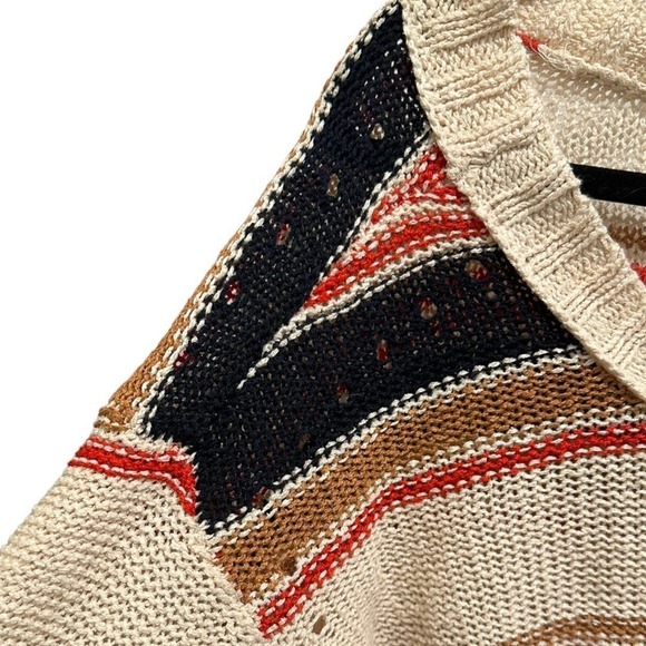 Tory Burch Linen Blend Cream, Red and Black Striped Knit Sweater Size Small - Picture 6 of 8